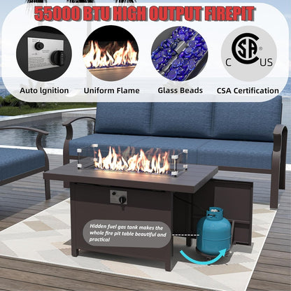 Set di divani angolari in alluminio, set di divani combinati per esterni da patio con braccioli e poggiapiedi