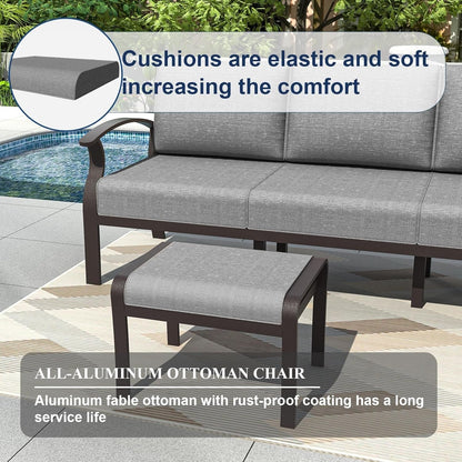 Set di divani angolari in alluminio, set di divani combinati per esterni da patio con braccioli e poggiapiedi