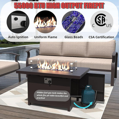 Set di divani angolari in alluminio, set di divani combinati per esterni da patio con braccioli e poggiapiedi