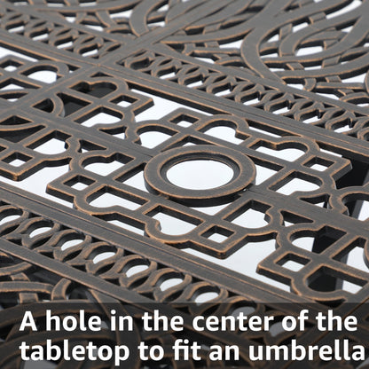 Set da pranzo rettangolare da esterno in alluminio da 9 pezzi con cuscini e foro per ombrellone