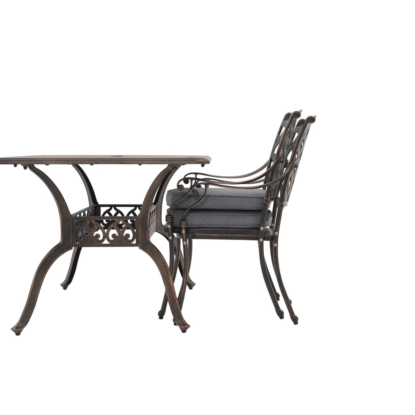 Set da pranzo rettangolare da esterno in alluminio da 9 pezzi con cuscini e foro per ombrellone