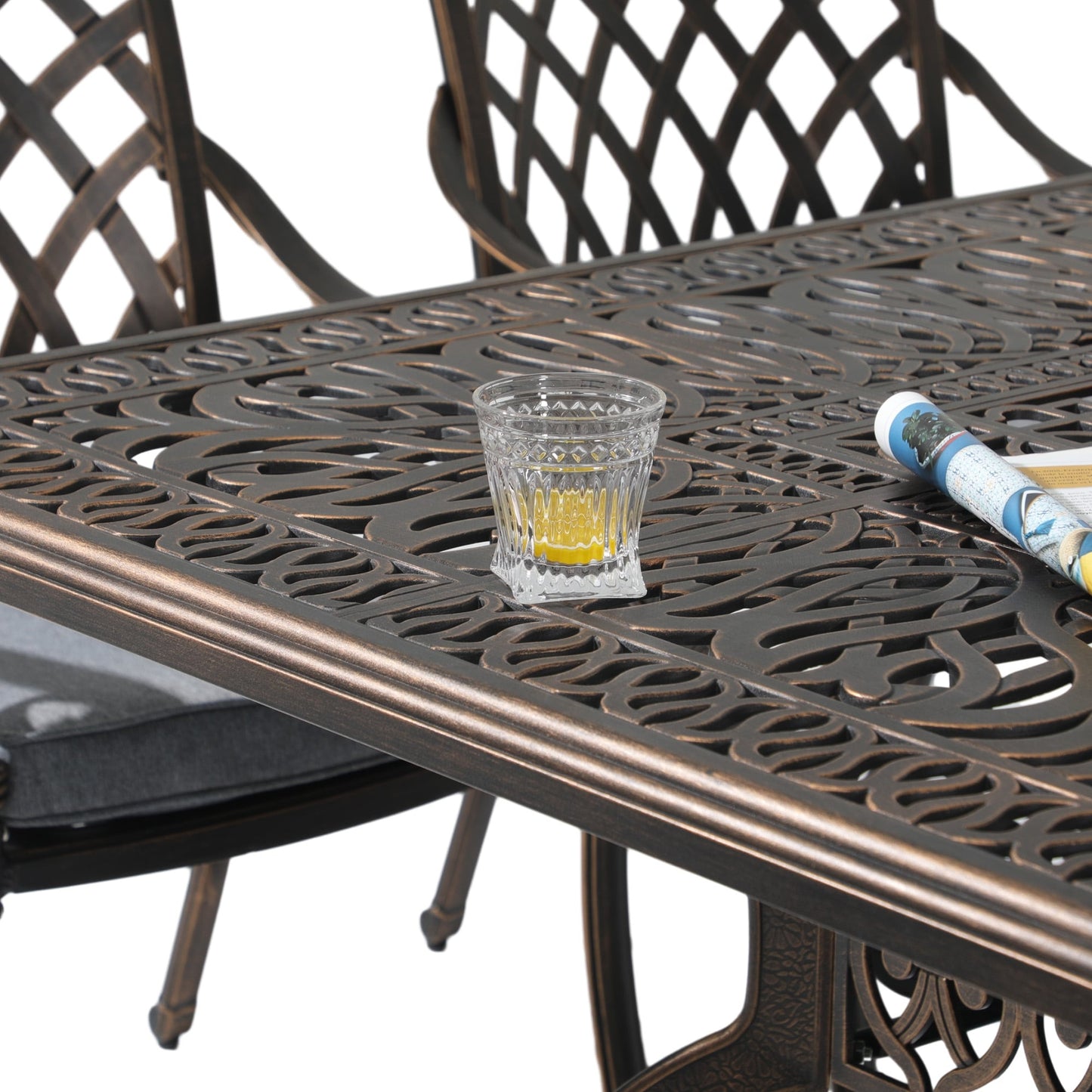 Set da pranzo rettangolare da esterno in alluminio da 9 pezzi con cuscini e foro per ombrellone