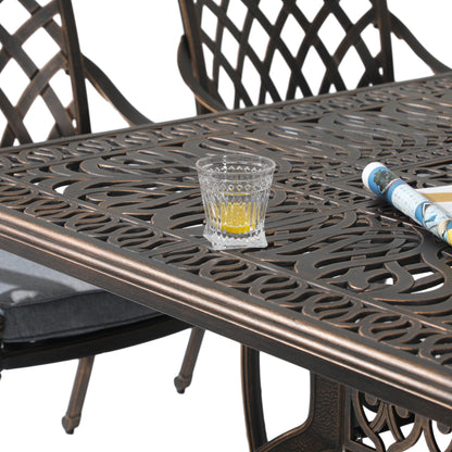 Set da pranzo rettangolare da esterno in alluminio da 9 pezzi con cuscini e foro per ombrellone