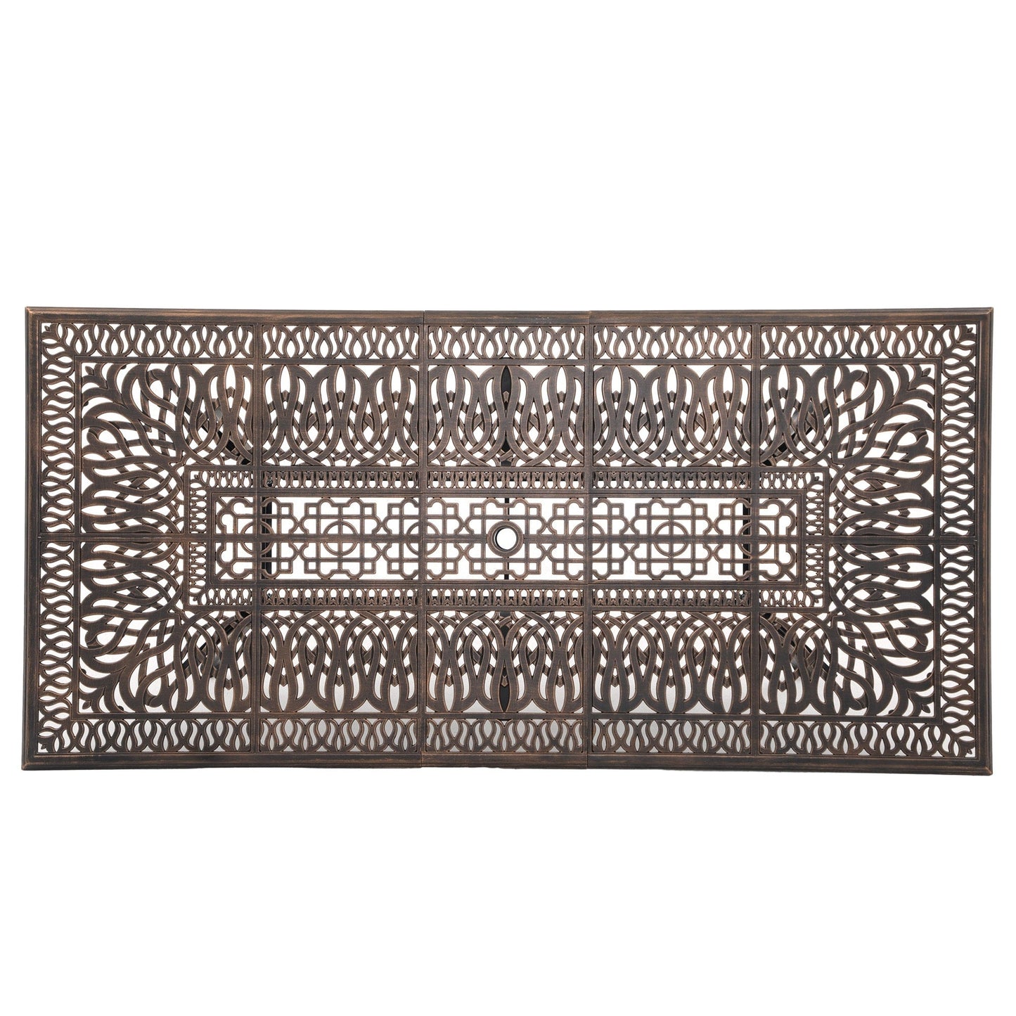 Set da pranzo rettangolare da esterno in alluminio da 9 pezzi con cuscini e foro per ombrellone