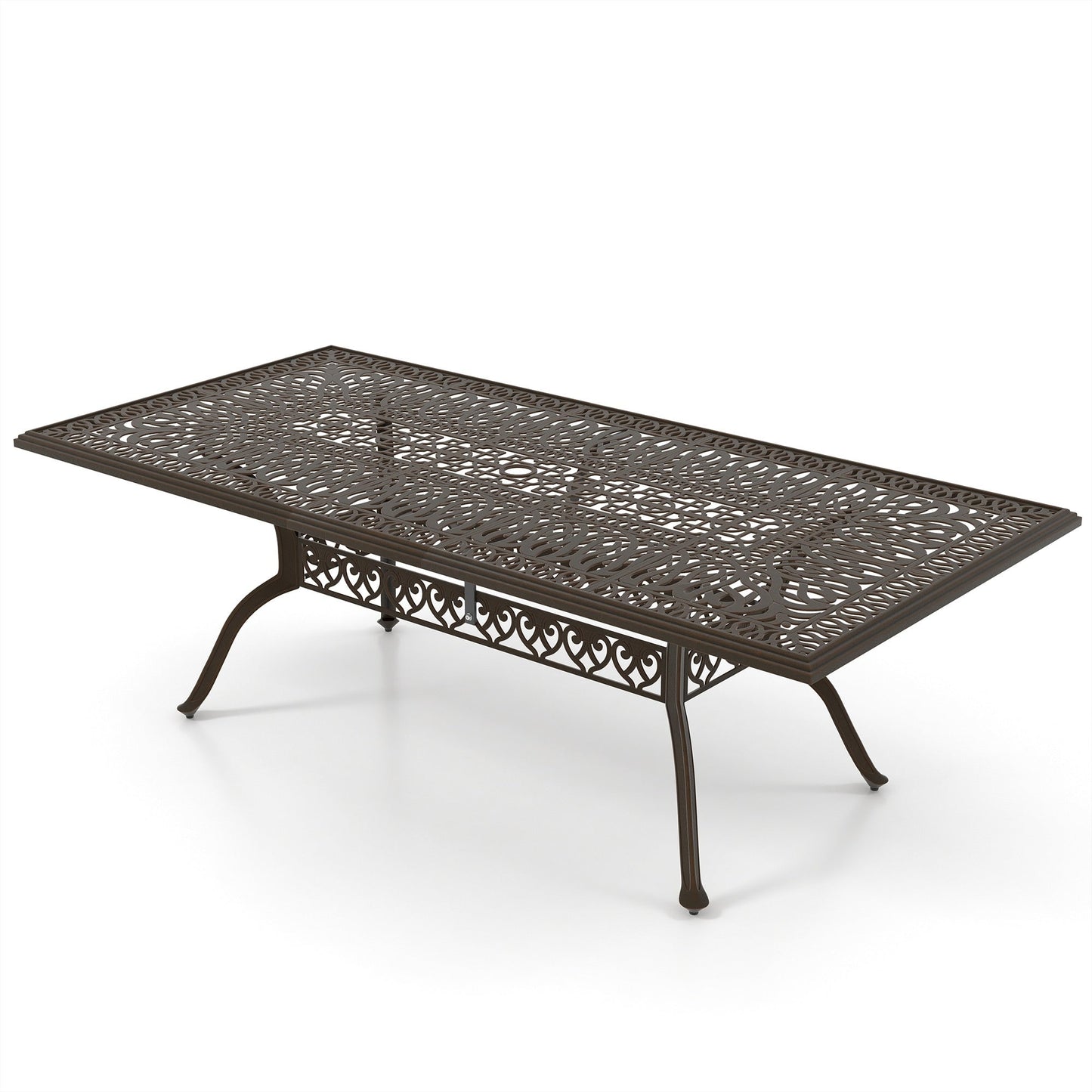 Set da pranzo rettangolare da esterno in alluminio da 9 pezzi con cuscini e foro per ombrellone