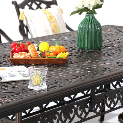 Set da pranzo rettangolare da esterno in alluminio da 9 pezzi con cuscini e foro per ombrellone