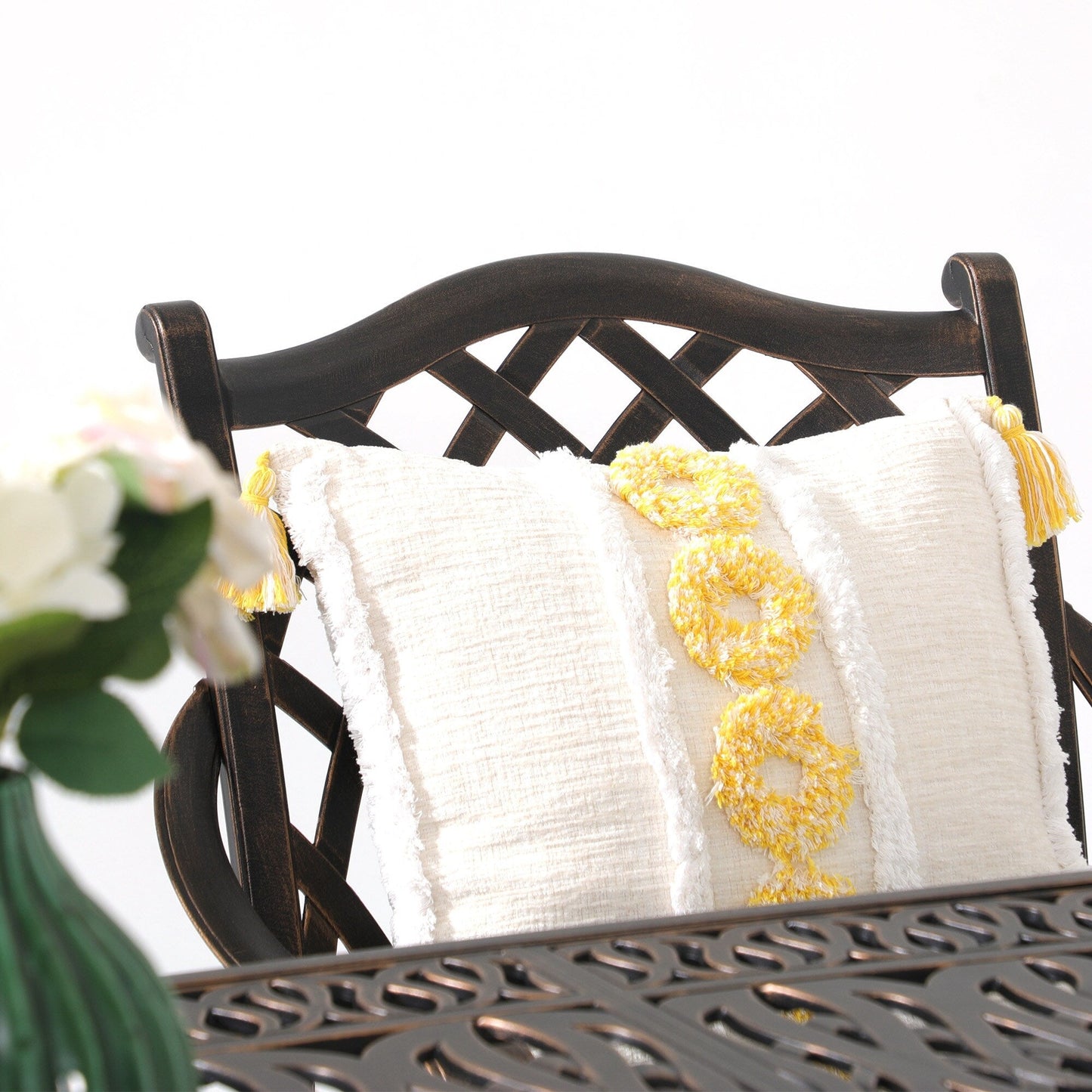 Set da pranzo rettangolare da esterno in alluminio da 9 pezzi con cuscini e foro per ombrellone