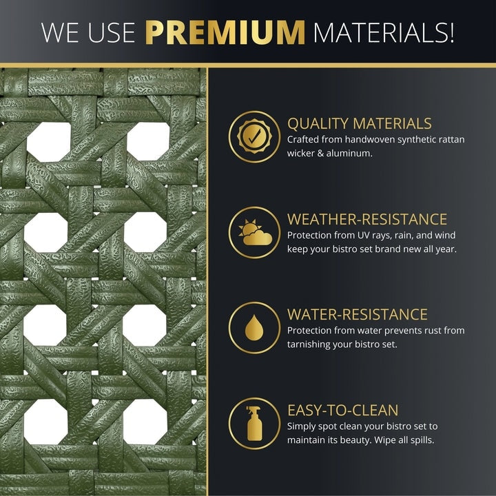 Kinger Home Olive - Set da 3 pezzi con tavolo da bistrot da giardino e sedie in vimini - N/D