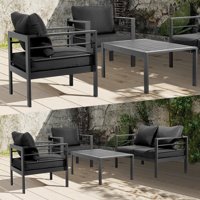 Set di mobili da giardino in alluminio, 4 pezzi, set da conversazione moderno per esterni, divano componibile
