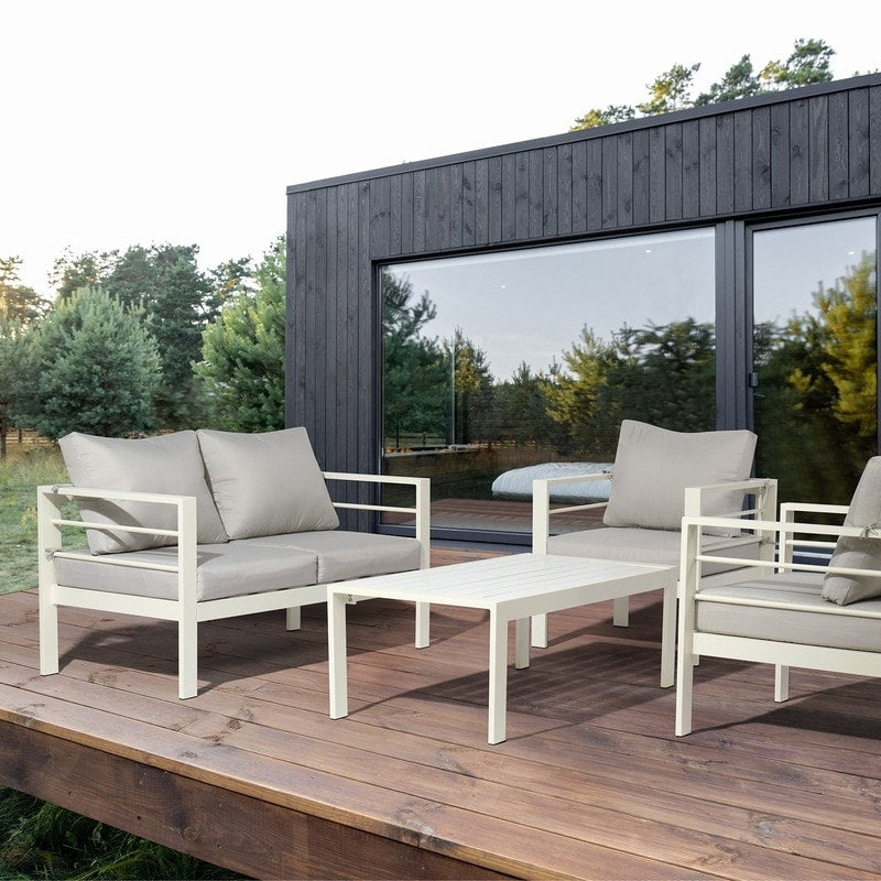 Set di mobili da giardino in alluminio, 4 pezzi, set da conversazione moderno per esterni, divano componibile