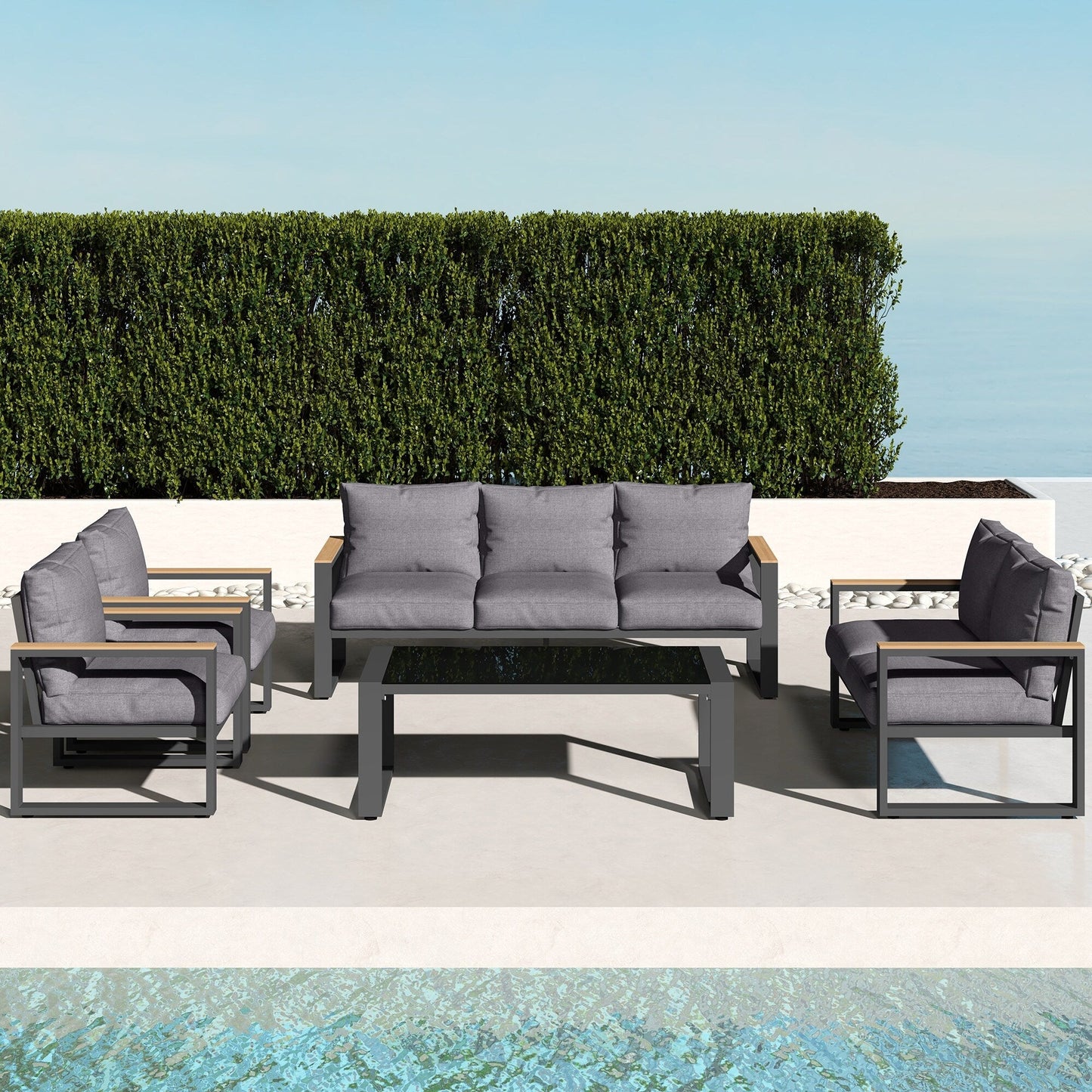 Set di mobili da giardino in alluminio, set da conversazione per esterni da 5 pezzi con tavolino da caffè