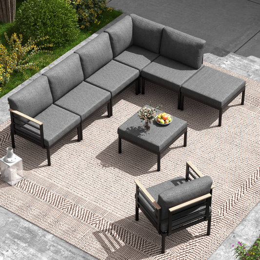 Set di mobili da giardino in alluminio da 6/7/8 pezzi, set di divani componibili per esterni moderni
