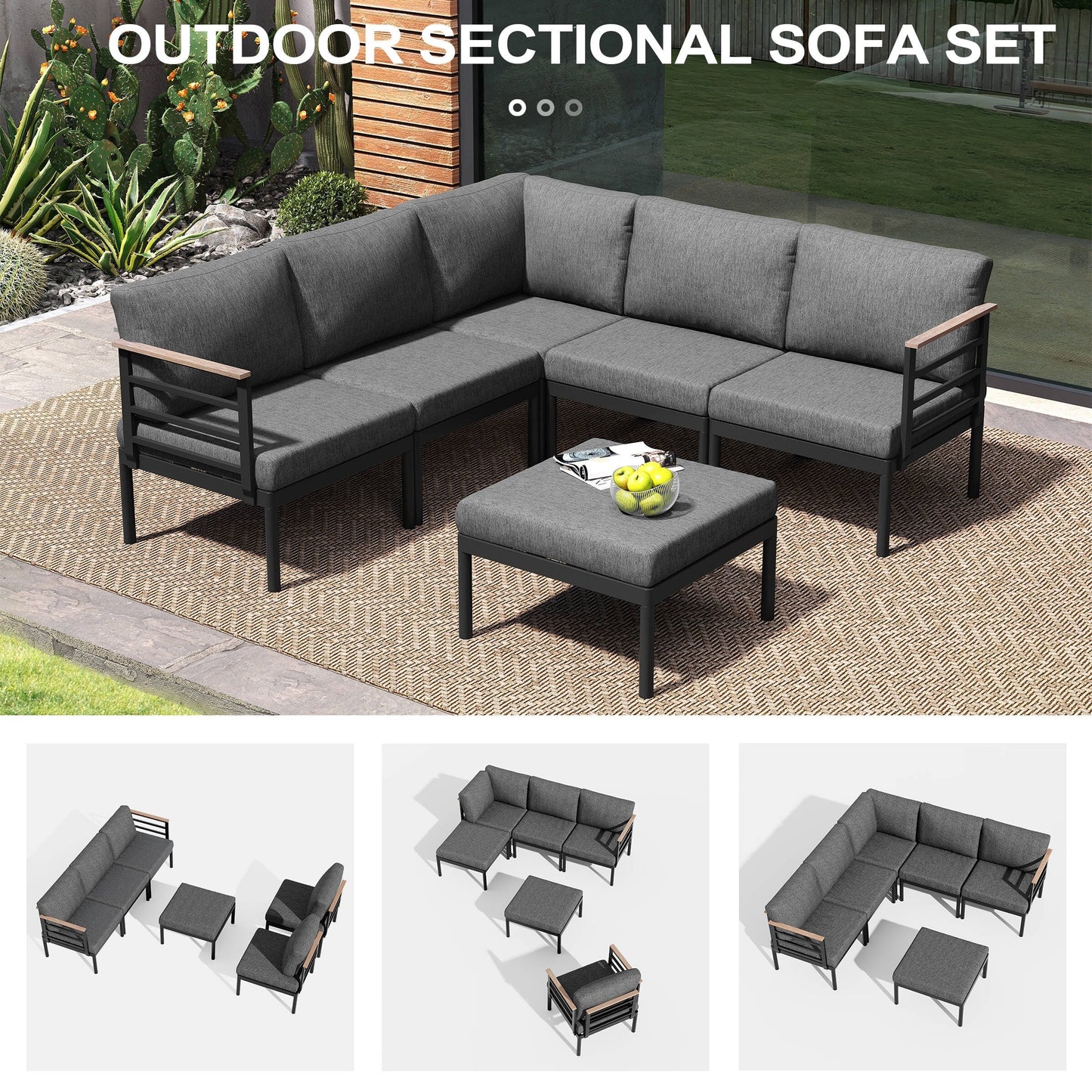 Set di mobili da giardino in alluminio da 6/7/8 pezzi, set di divani componibili per esterni moderni