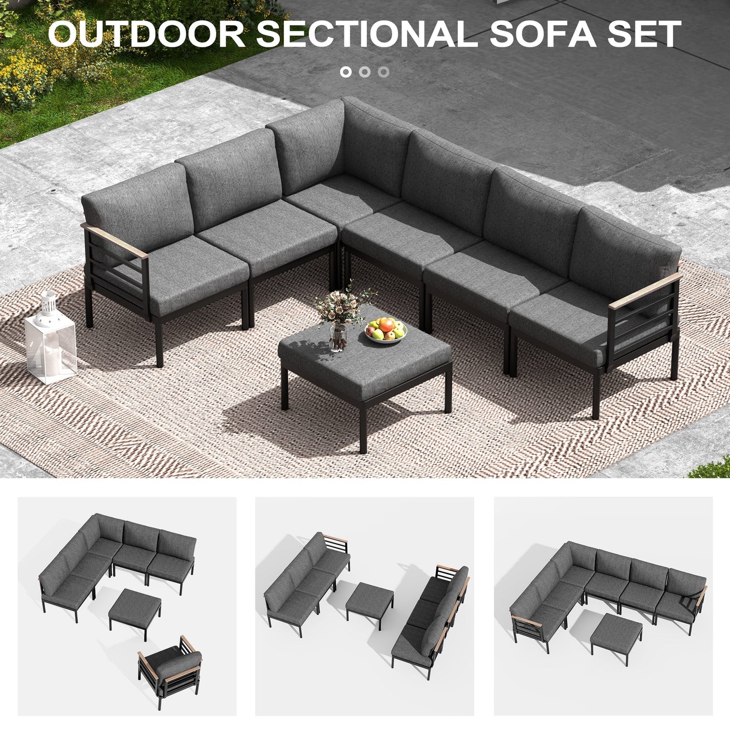 Set di mobili da giardino in alluminio da 6/7/8 pezzi, set di divani componibili per esterni moderni