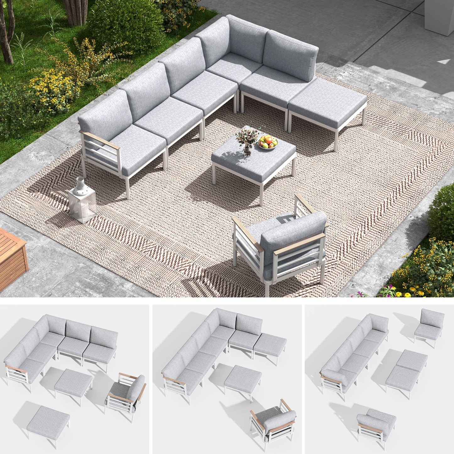 Set di mobili da giardino in alluminio da 6/7/8 pezzi, set di divani componibili per esterni moderni