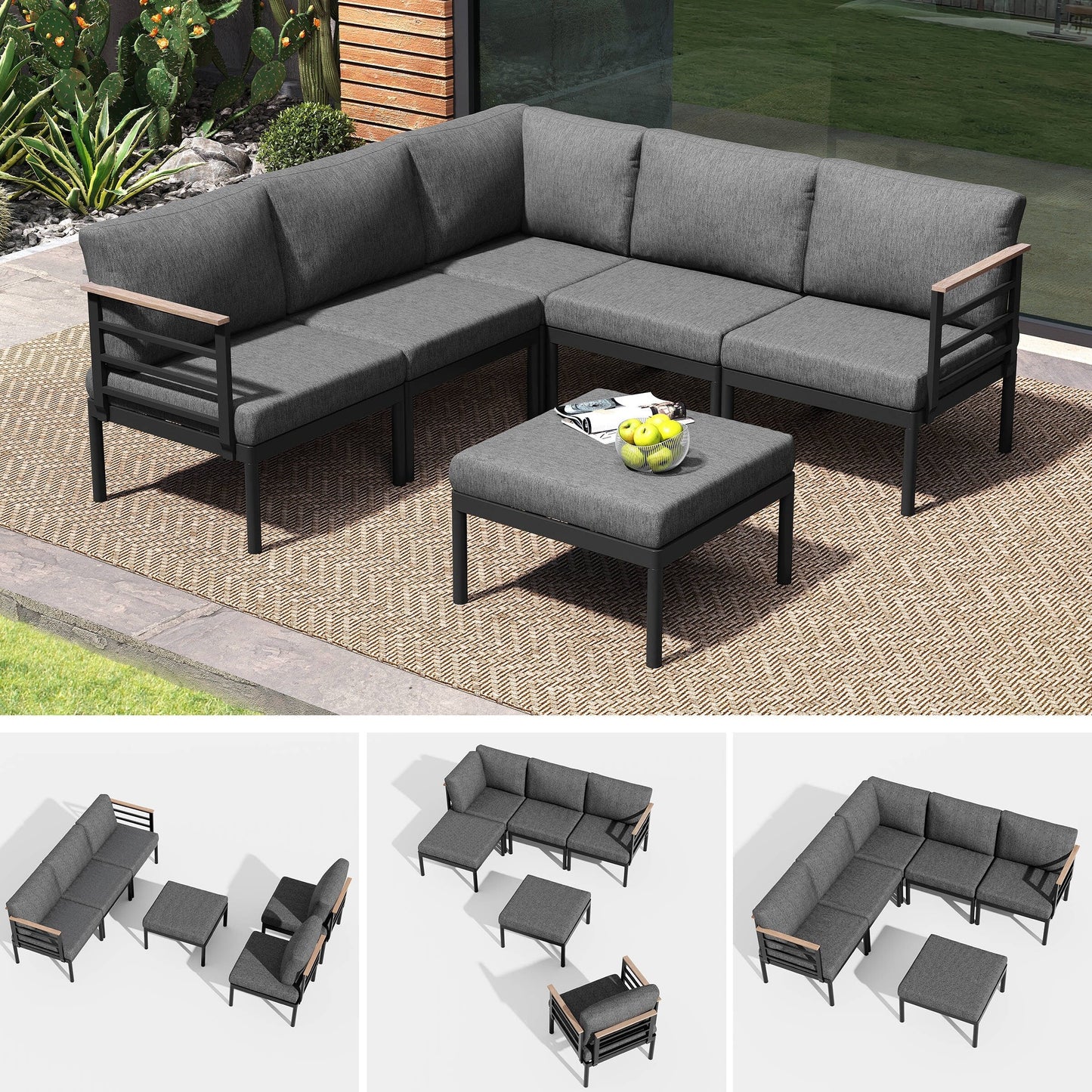 Set di mobili da giardino in alluminio da 6/7/8 pezzi, set di divani componibili per esterni moderni