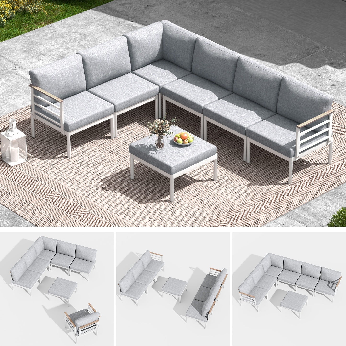 Set di mobili da giardino in alluminio da 6/7/8 pezzi, set di divani componibili per esterni moderni