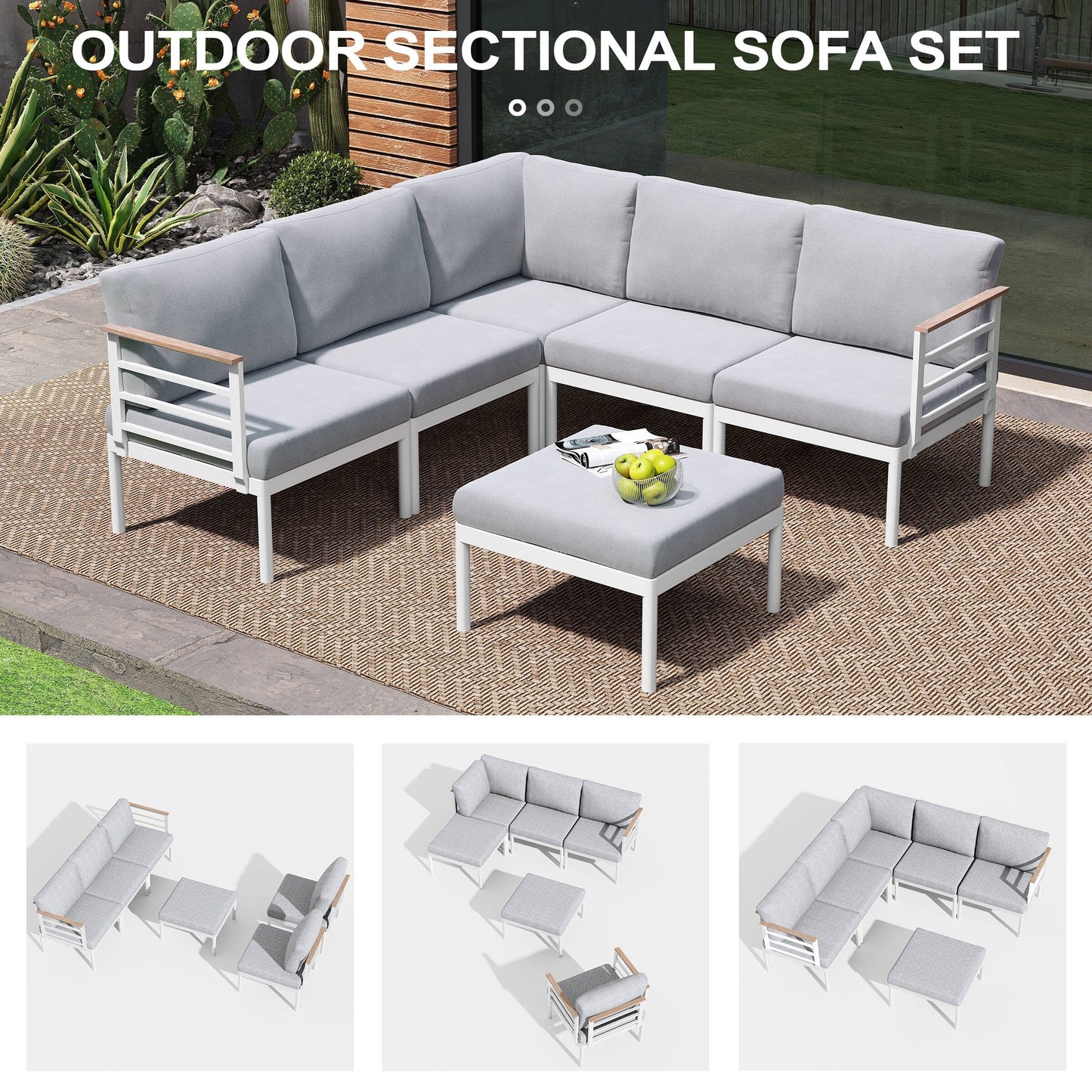 Set di mobili da giardino in alluminio da 6/7/8 pezzi, set di divani componibili per esterni moderni