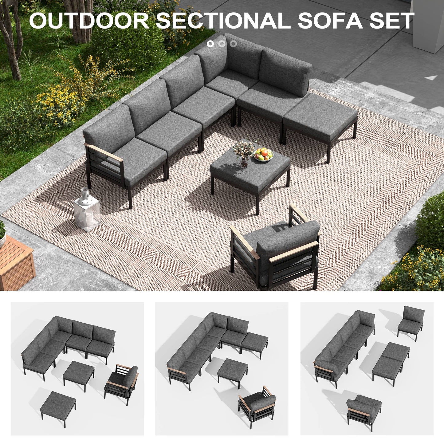 Set di mobili da giardino in alluminio da 6/7/8 pezzi, set di divani componibili per esterni moderni