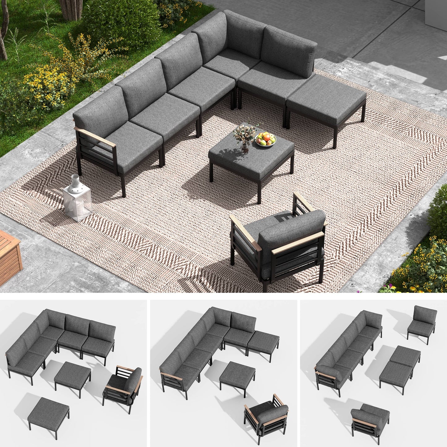 Set di mobili da giardino in alluminio da 6/7/8 pezzi, set di divani componibili per esterni moderni