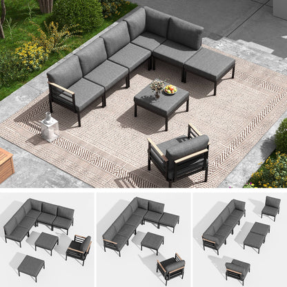 Set di mobili da giardino in alluminio da 6/7/8 pezzi, set di divani componibili per esterni moderni