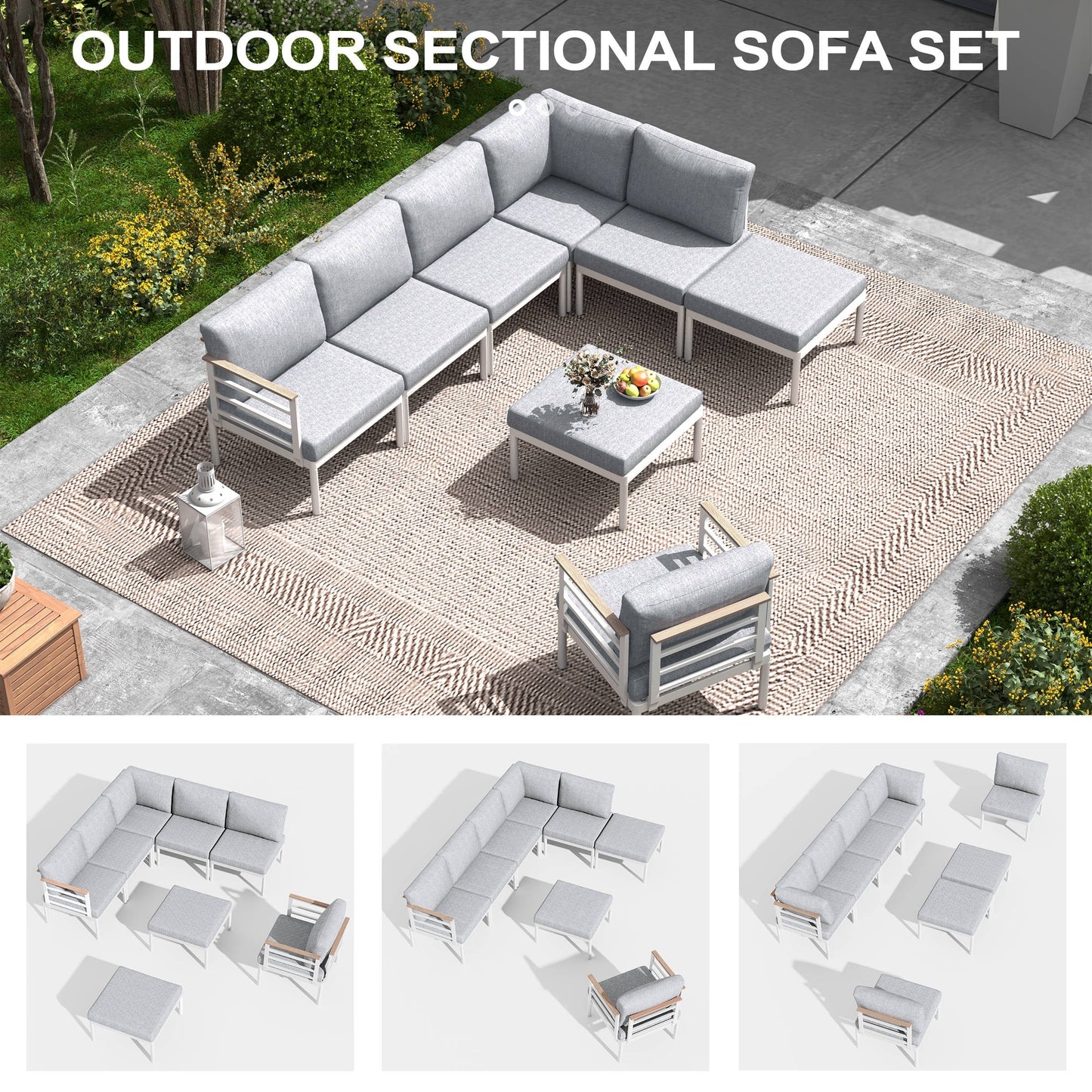 Set di mobili da giardino in alluminio da 6/7/8 pezzi, set di divani componibili per esterni moderni