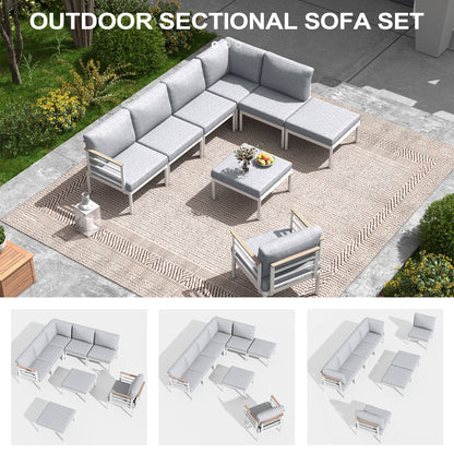 Set di mobili da giardino in alluminio da 6/7/8 pezzi, set di divani componibili per esterni moderni