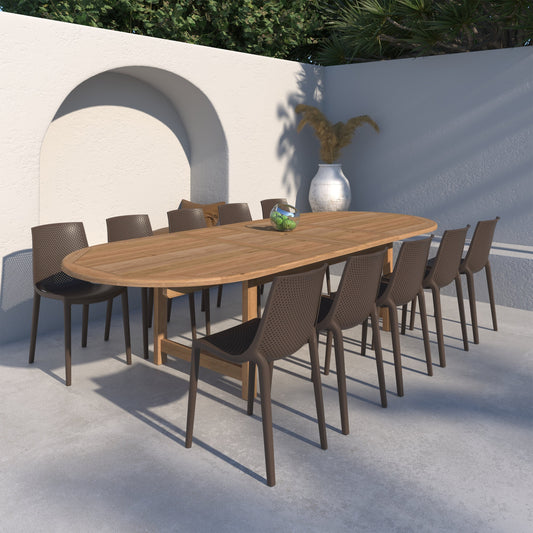 Set da pranzo per esterni Amazonia da 11 pezzi in teak e resina