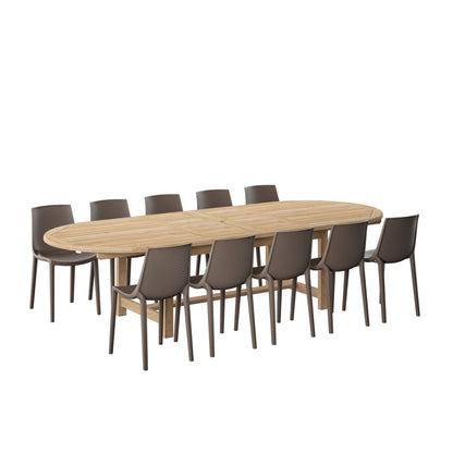 Set da pranzo per esterni Amazonia da 11 pezzi in teak e resina