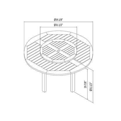 Set da pranzo per esterni Amazonia FSC Wood da 7 pezzi con Lazy Susan - 7 pezzi - 7 pezzi