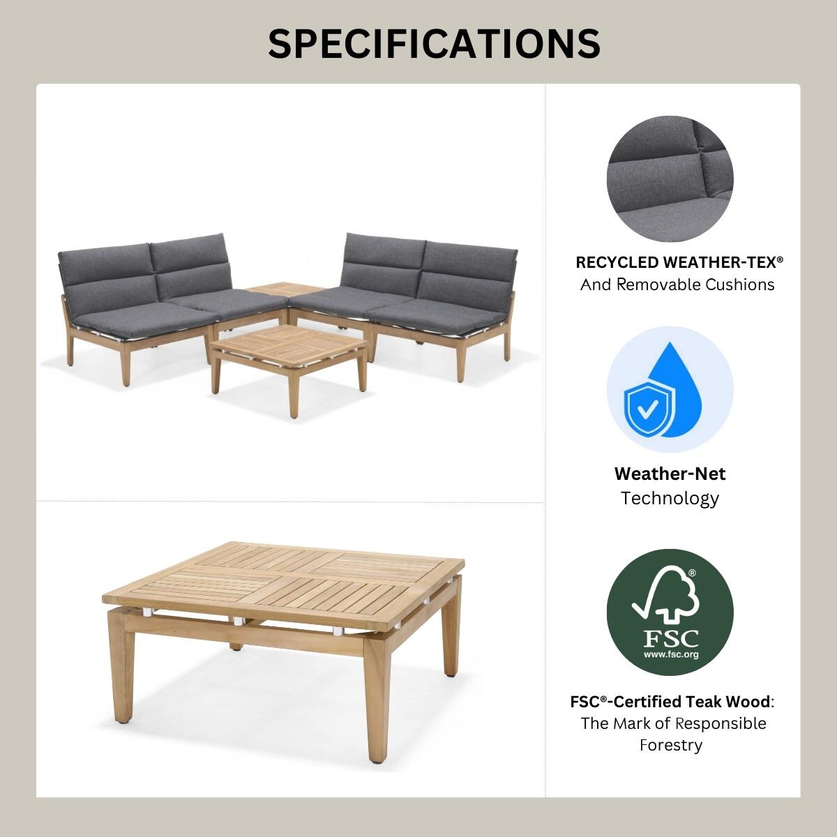 Amazonia Arnhou Set di 6 sedute da esterno in teak FSC per patio