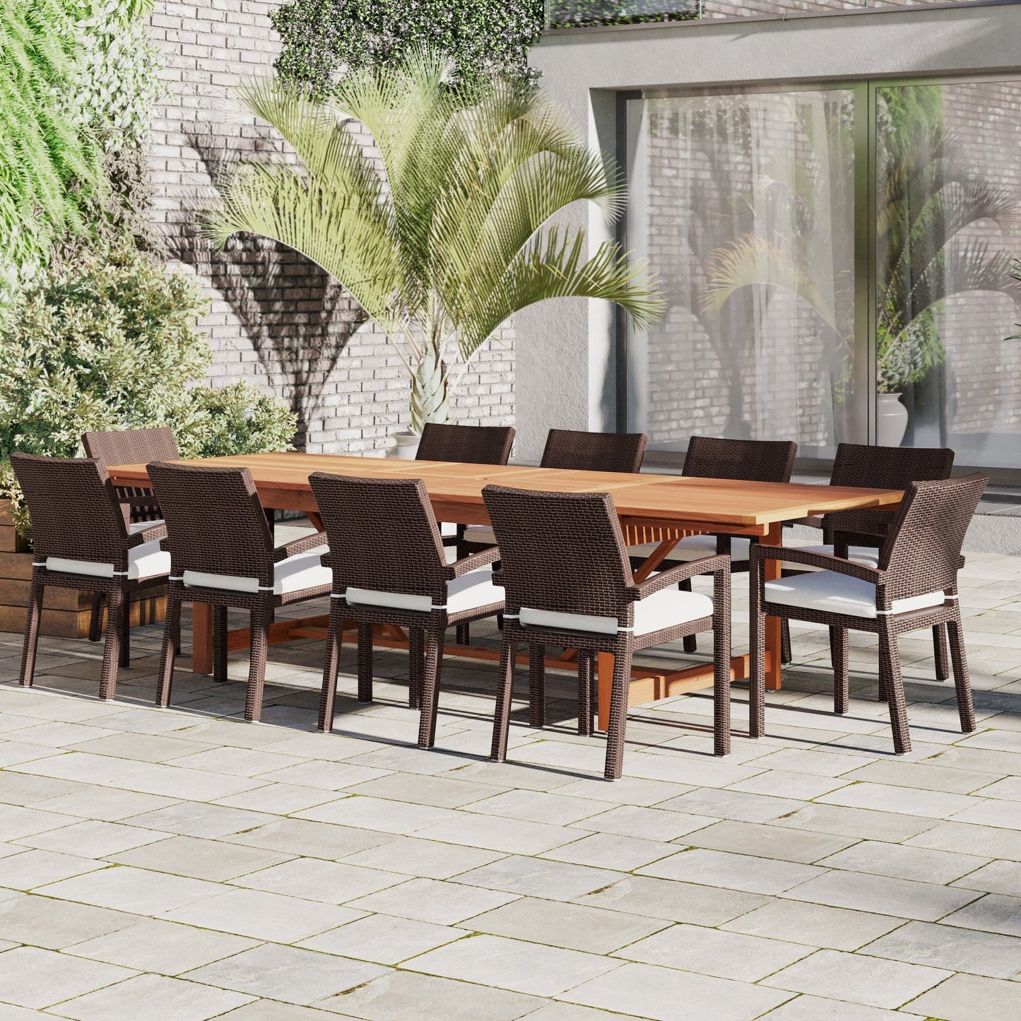 Amazonia Audrey 11 pezzi set da pranzo estensibile per patio esterno in legno FSC - 170 L x 100 P x 35 A
