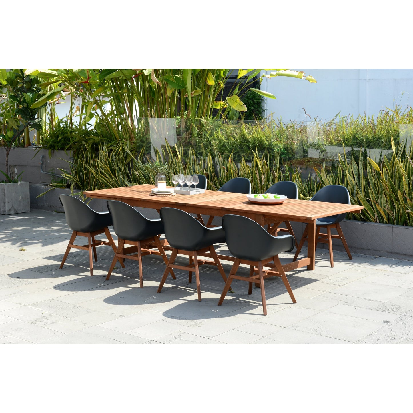 Set da pranzo rettangolare da patio Amazonia Deluxe Hawaii in legno/resina da 9 pezzi