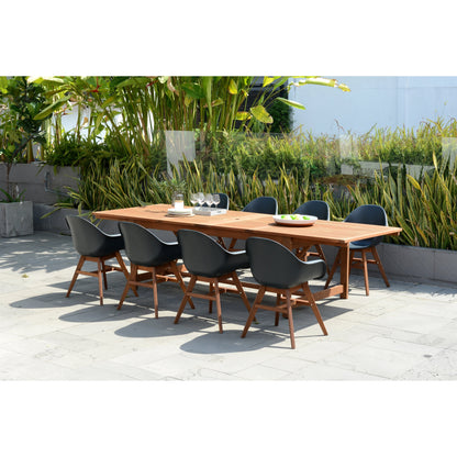 Set da pranzo rettangolare da patio Amazonia Deluxe Hawaii in legno/resina da 9 pezzi