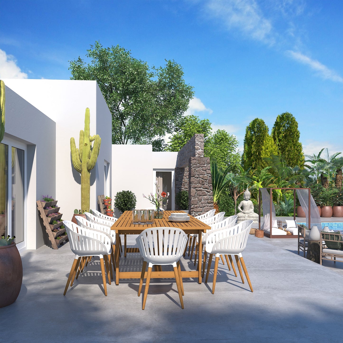 Set da pranzo per esterni da 11 pezzi in legno certificato FSC Amazonia Myers