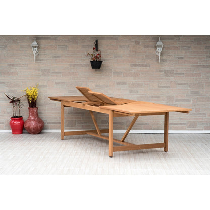 Set da pranzo estensibile per patio esterno in legno certificato FSC Amazonia Nadia