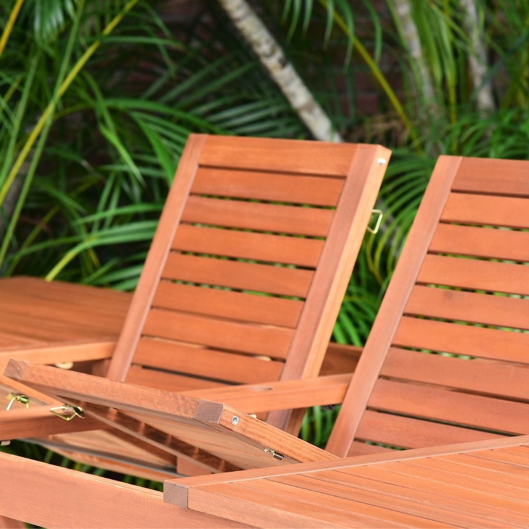 Set da pranzo estensibile per patio esterno in legno certificato FSC Amazonia Nadia