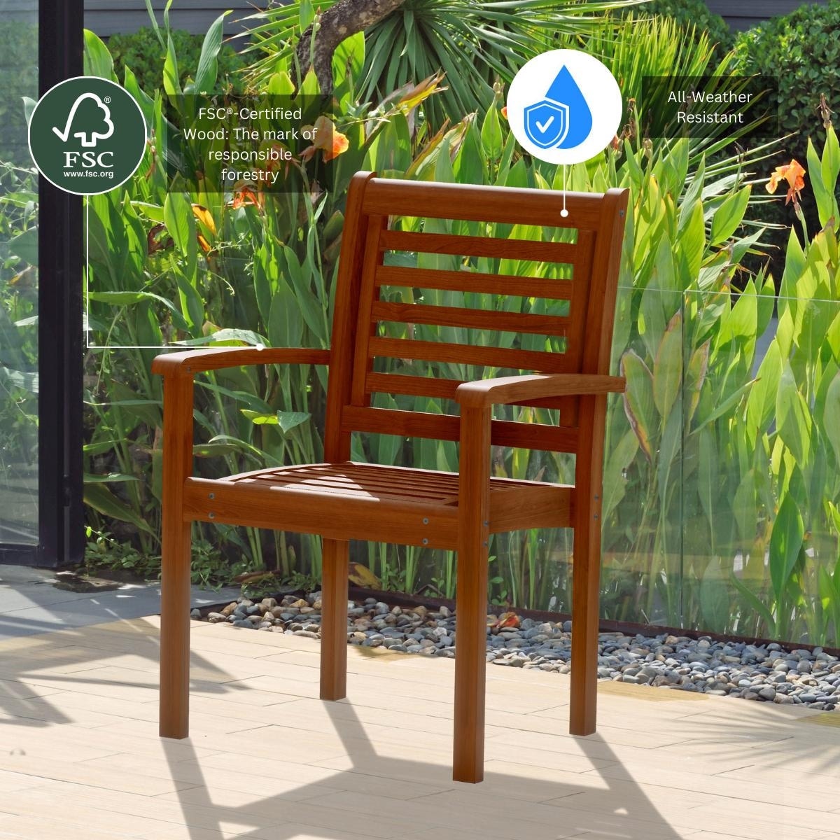 Set da pranzo estensibile per patio esterno in legno certificato FSC Amazonia Nadia