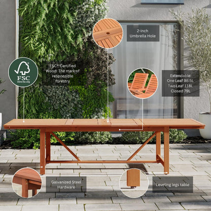 Set da pranzo estensibile per patio esterno in legno certificato FSC Amazonia Nadia