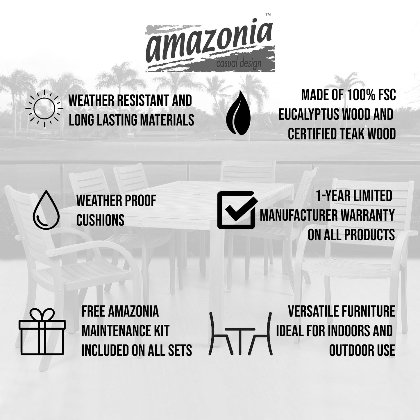 Amazonia Piccola FSC Wood Set da pranzo per esterni da 7 pezzi - 7 pezzi