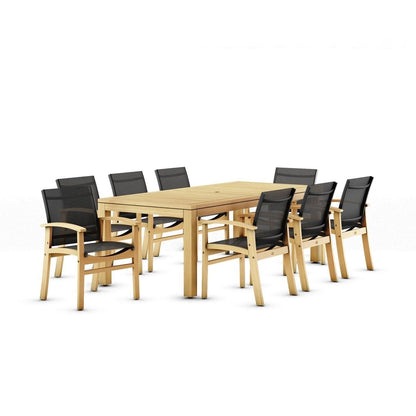 Set da pranzo Luna in legno per patio esterno Amazonia Teak da 9 pezzi - 9 pezzi