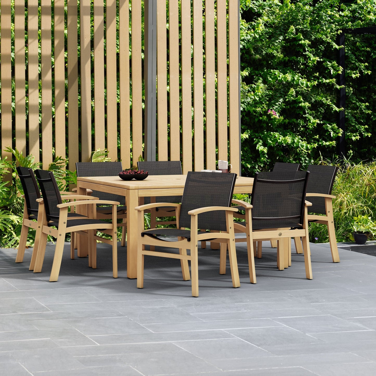 Set da pranzo Luna in legno per patio esterno Amazonia Teak da 9 pezzi - 9 pezzi