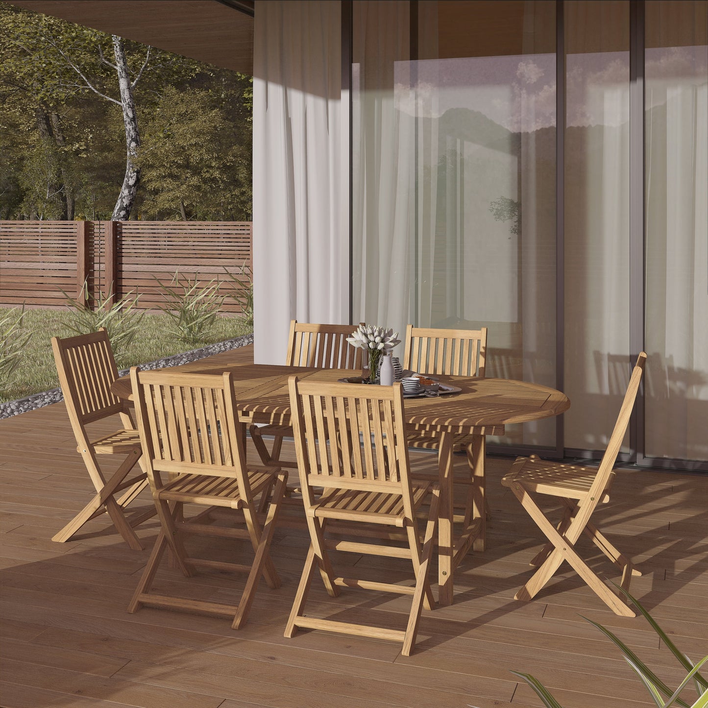 Amazonia FSC Solid Teak Danielle Set da pranzo per esterni da 7 pezzi - 7 pezzi