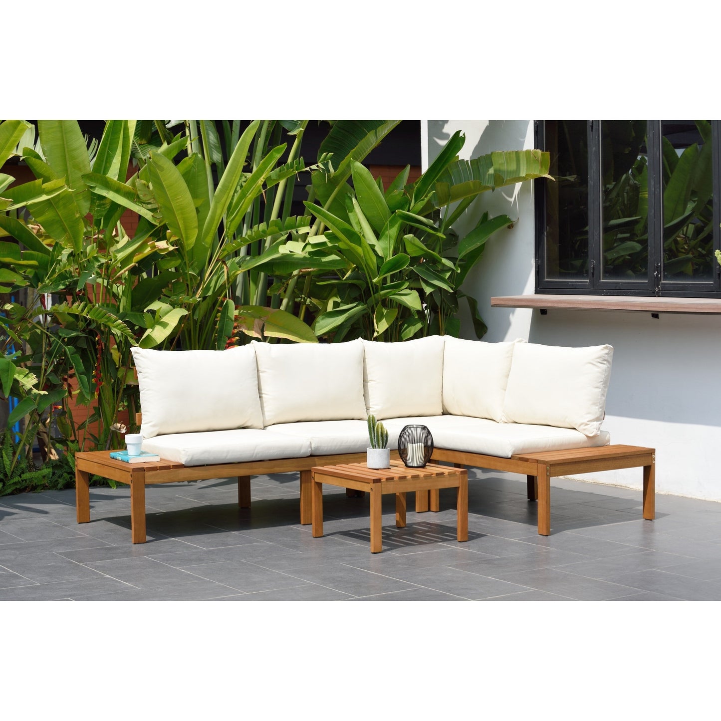 Set componibile George Patio in legno e corda con finitura in teak Amazonia