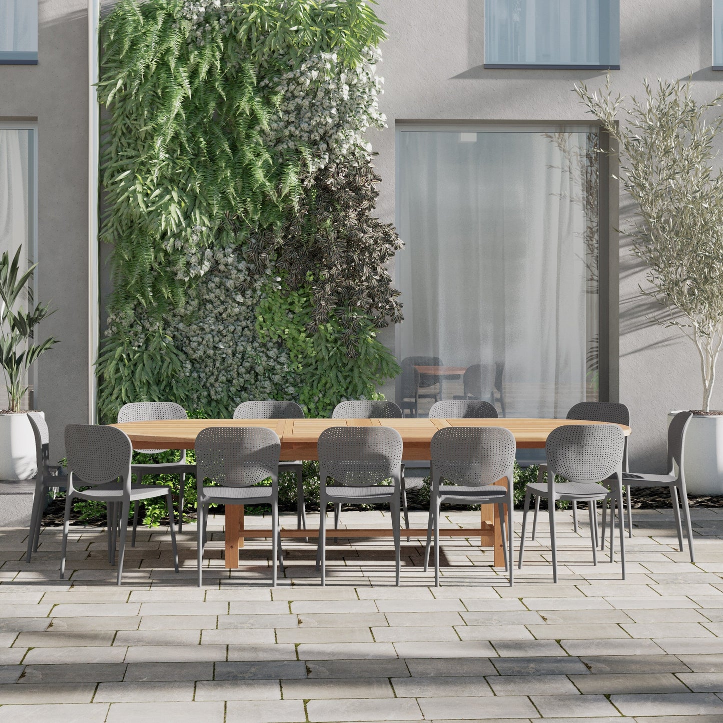 Set da pranzo estensibile per patio in legno di teak Amazonia Pierrer