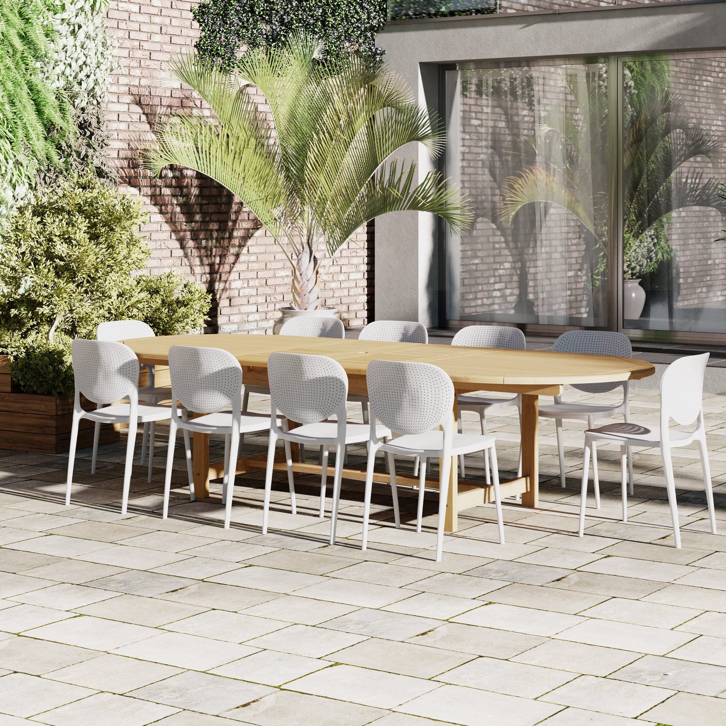 Set da pranzo estensibile per patio in legno di teak Amazonia Pierrer