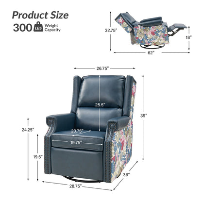 Poltrona reclinabile girevole Amelia Transitional in pelle PU con cuciture floreali di HULALA HOME