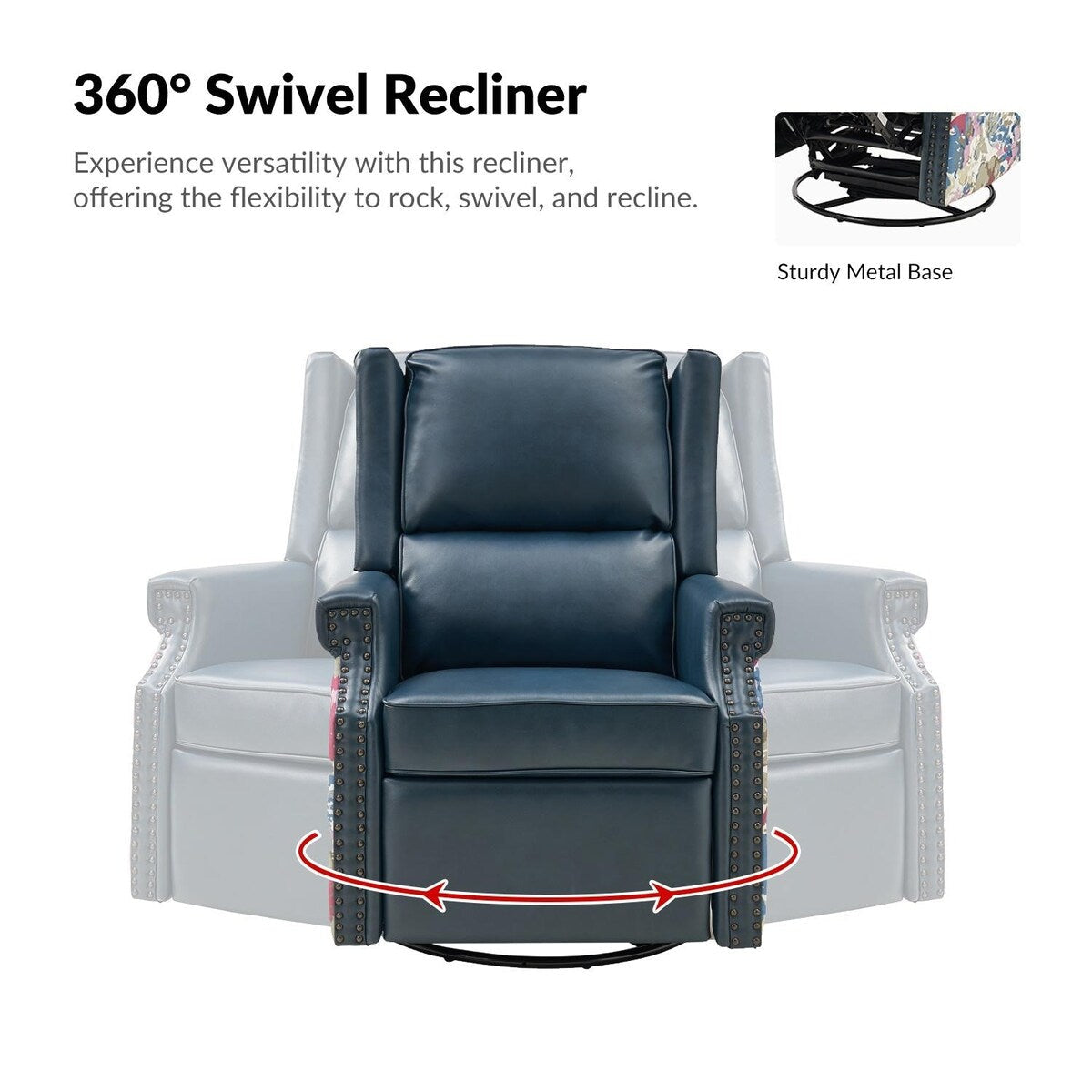 Poltrona reclinabile girevole Amelia Transitional in pelle PU con cuciture floreali di HULALA HOME