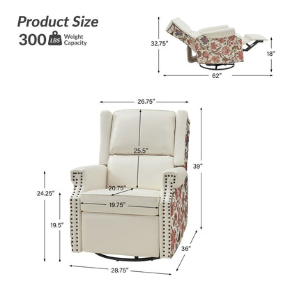 Poltrona reclinabile girevole Amelia Transitional in pelle PU con cuciture floreali di HULALA HOME