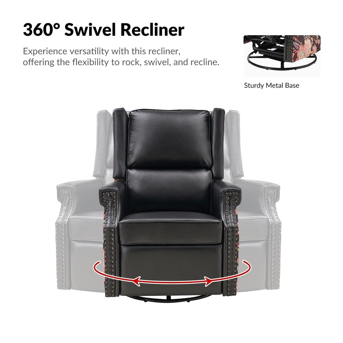 Poltrona reclinabile girevole Amelia Transitional in pelle PU con cuciture floreali di HULALA HOME